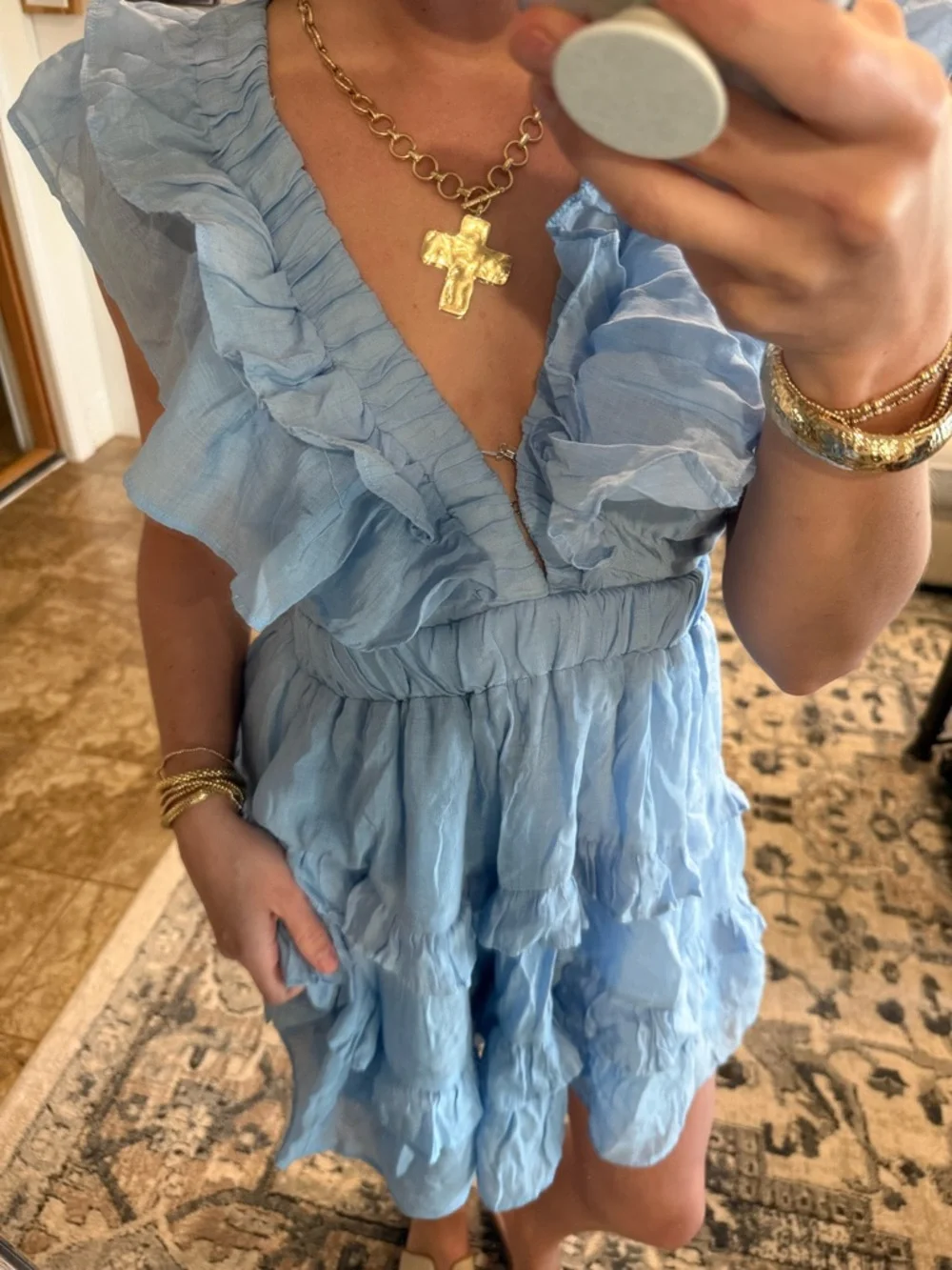 Mustard Seed Light Blue Ruffle Tiered Mini Dress - Picture 3 of 4